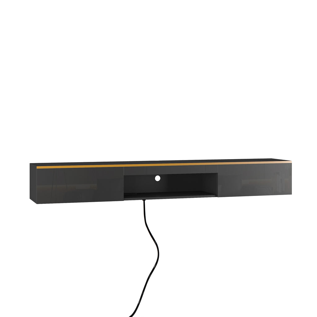 Floating Wall Mounted TV Stand With 16 Color LEDs Black