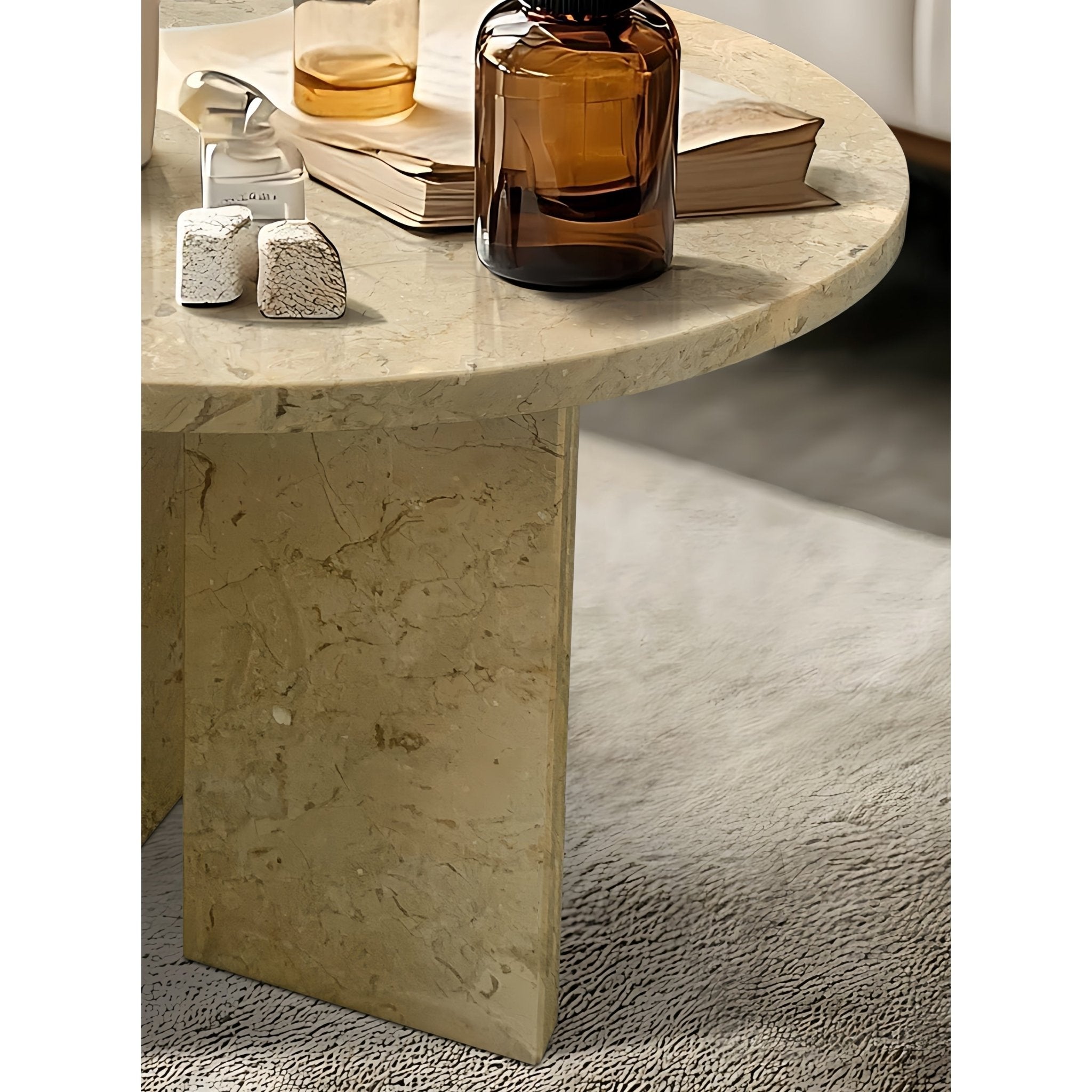 Anthony & Home Glod natural beige marble round coffee table with gold finish, exclusive Atelier Edition, modern living room decor