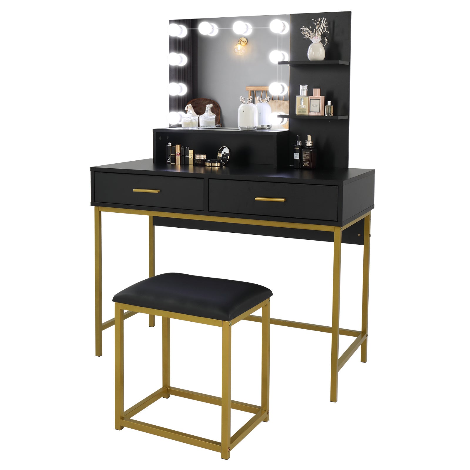 Black Dressing Table Set Two Drawers And Three Tier Shelf
