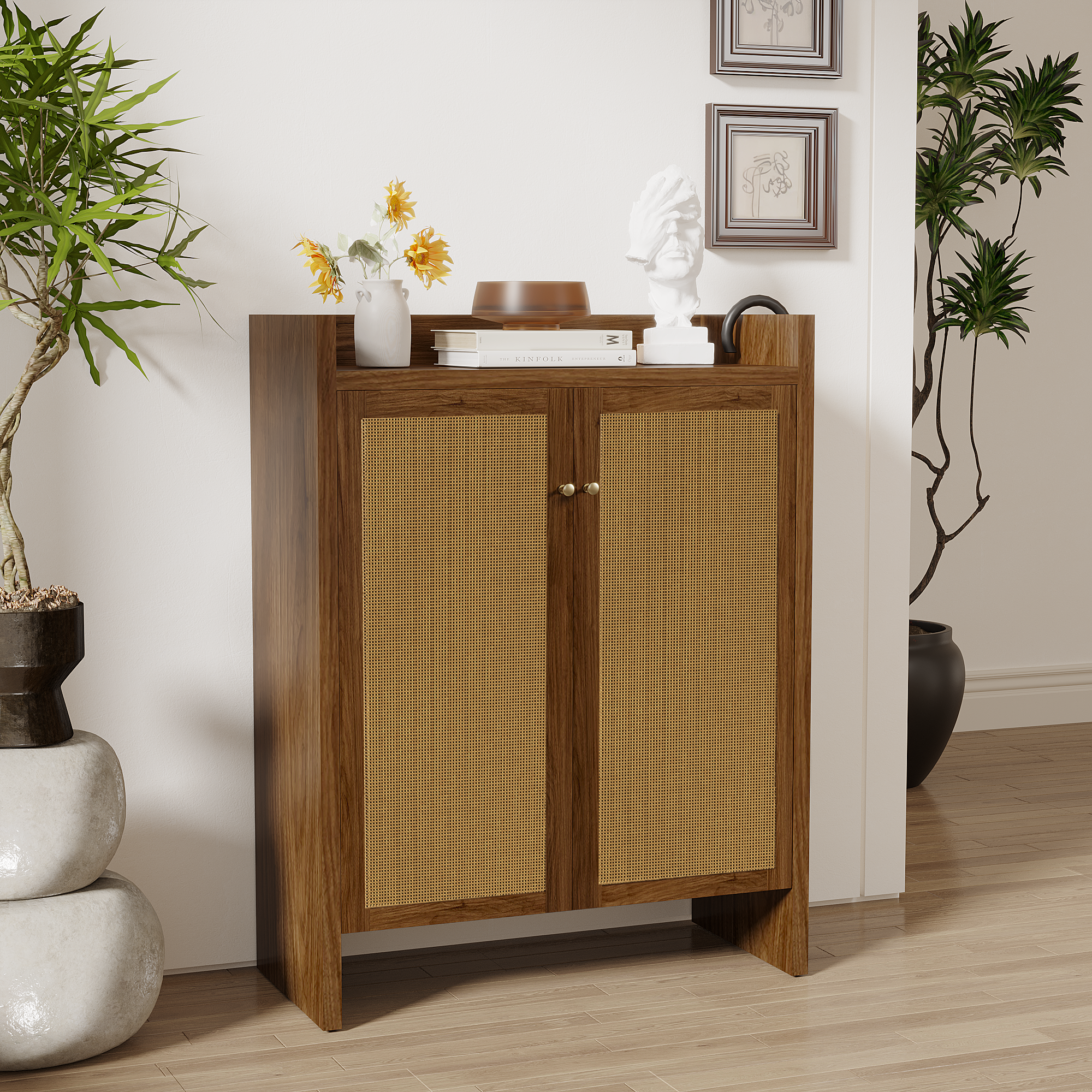 Walnut finish 6-tier shoe cabinet by Anthony & Home, freestanding entryway organizer with ample storage space