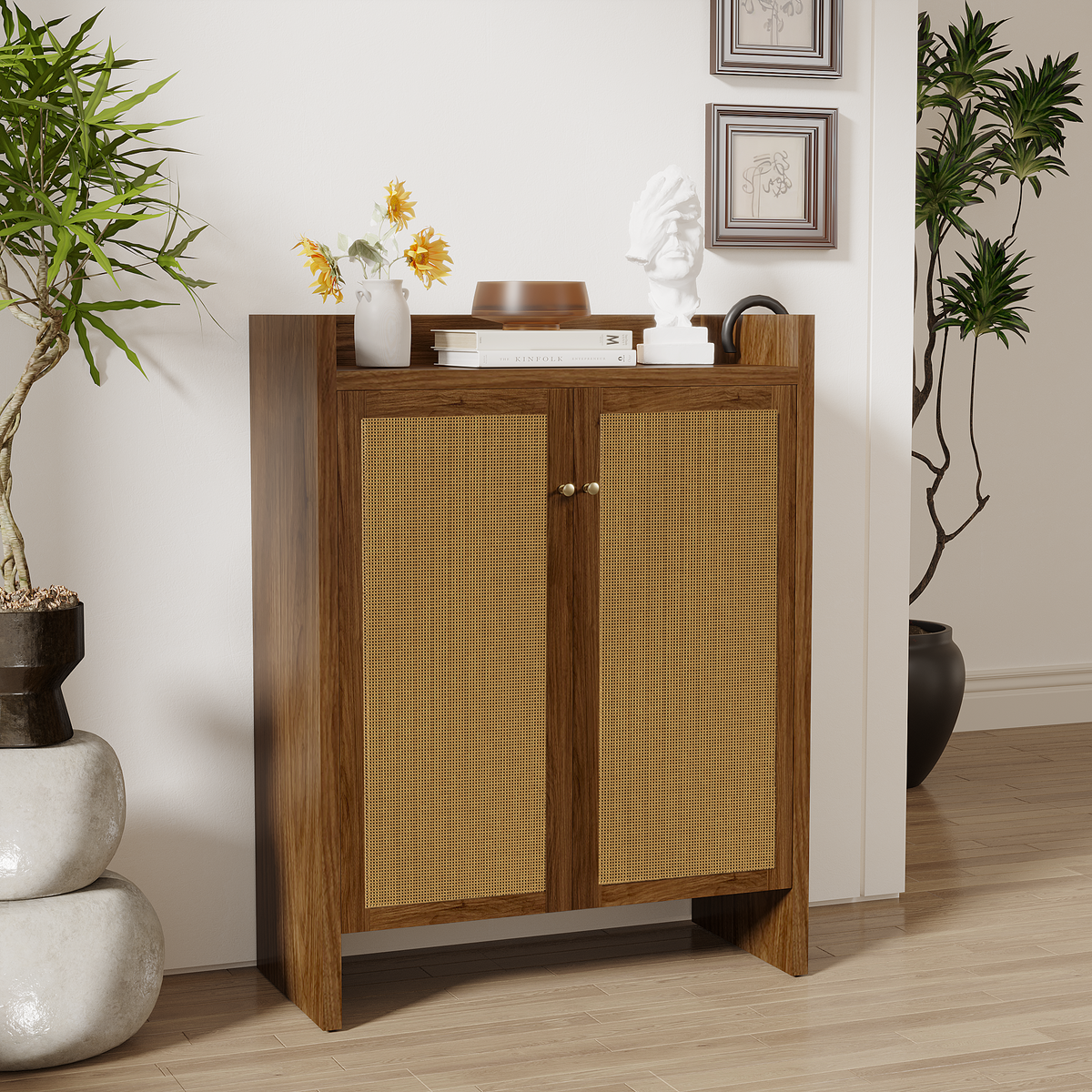 Walnut finish 6-tier shoe cabinet by Anthony & Home, freestanding entryway organizer with ample storage space