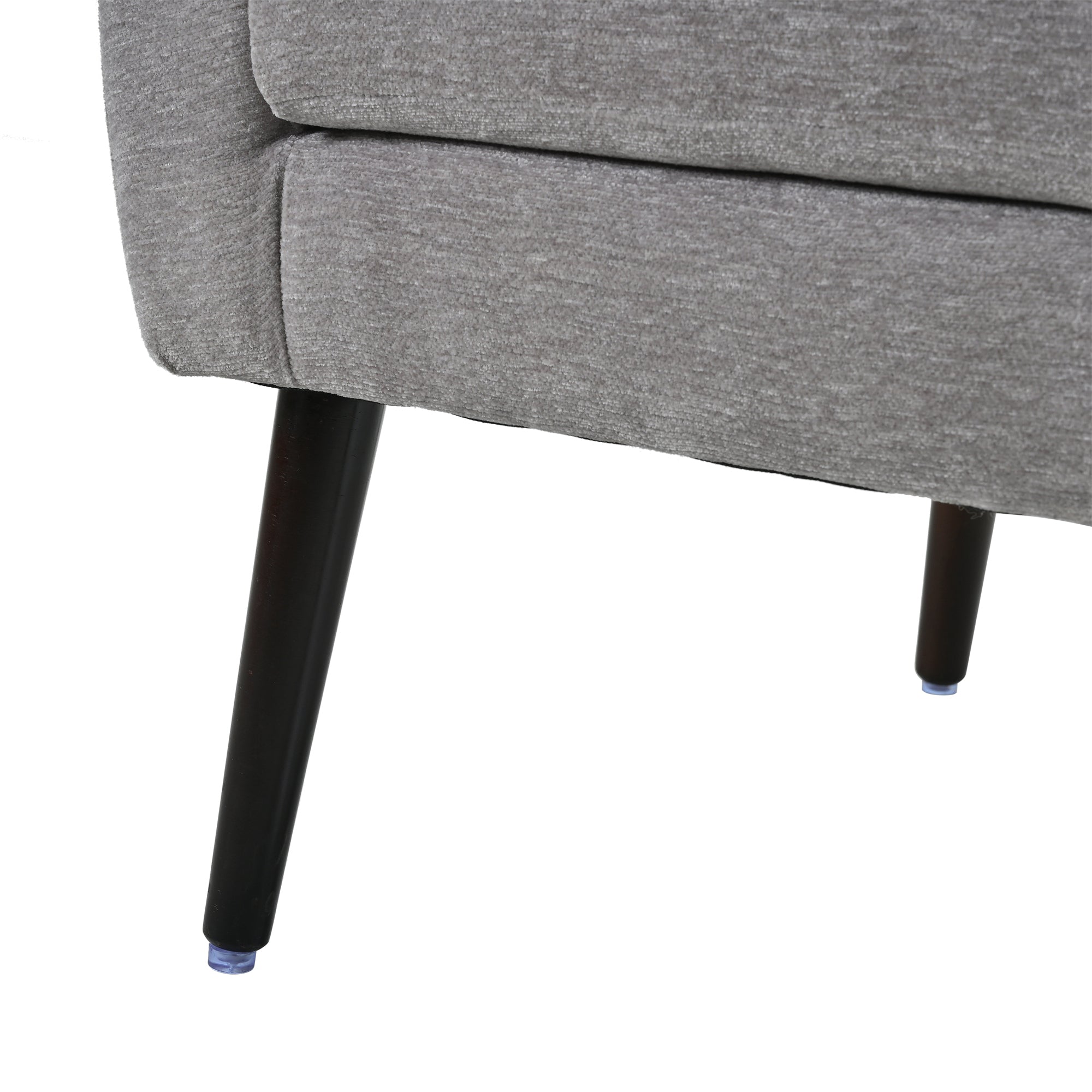 Gray chenille accent chair with solid wood legs, stylish and comfortable for studio decor by Anthony & Home.