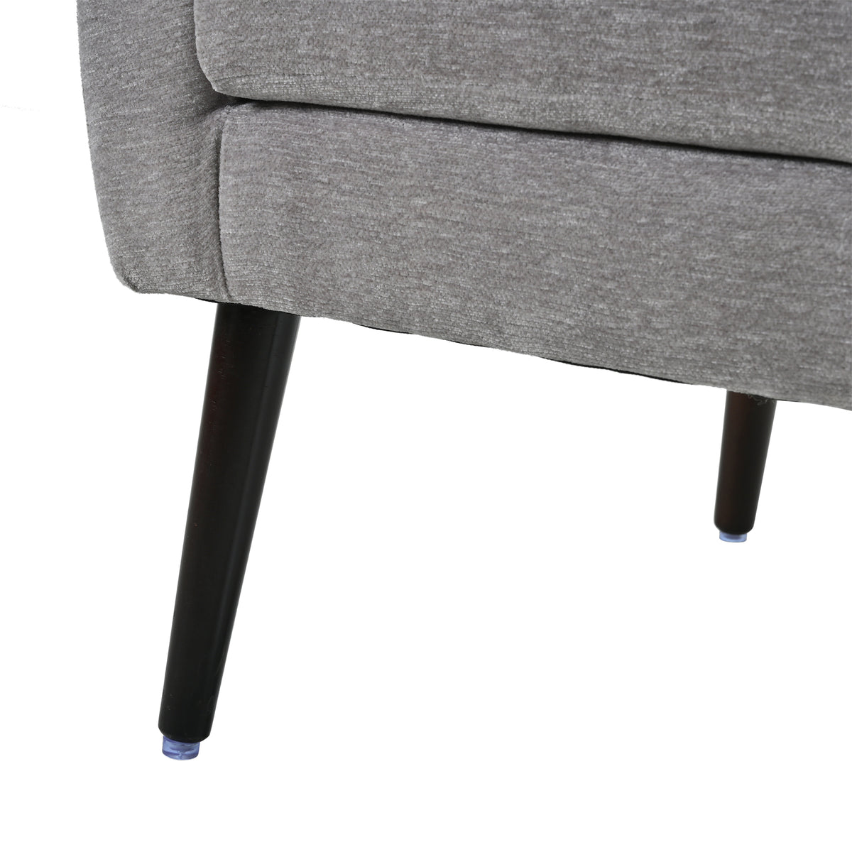 Gray chenille accent chair with solid wood legs, stylish and comfortable for studio decor by Anthony & Home.