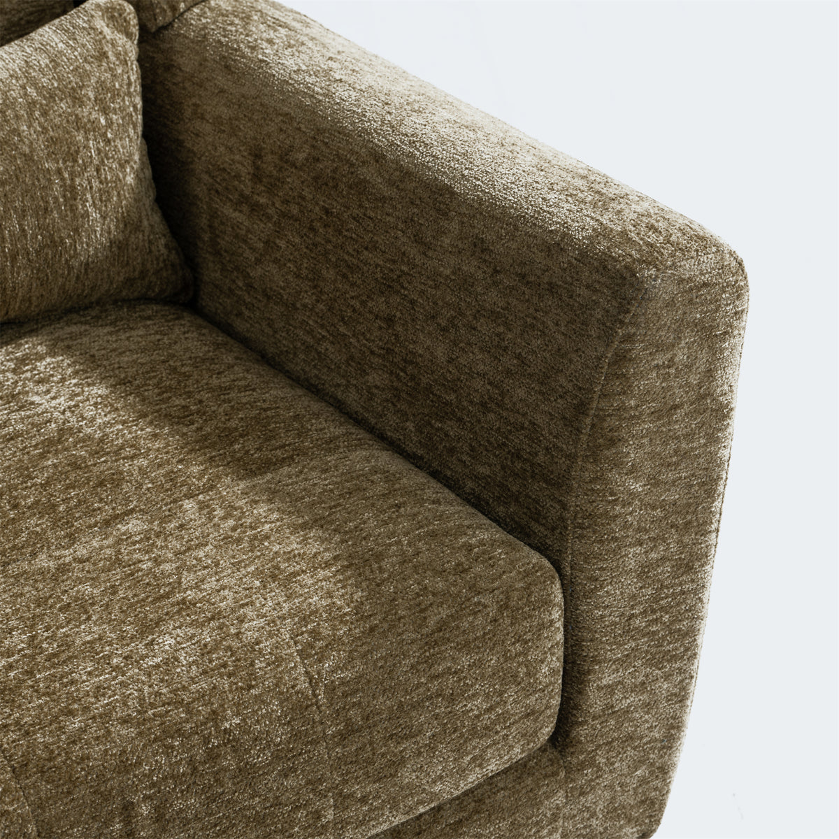 Olive chenille accent chair with solid wood legs, stylish and comfortable furniture by Anthony & Home.