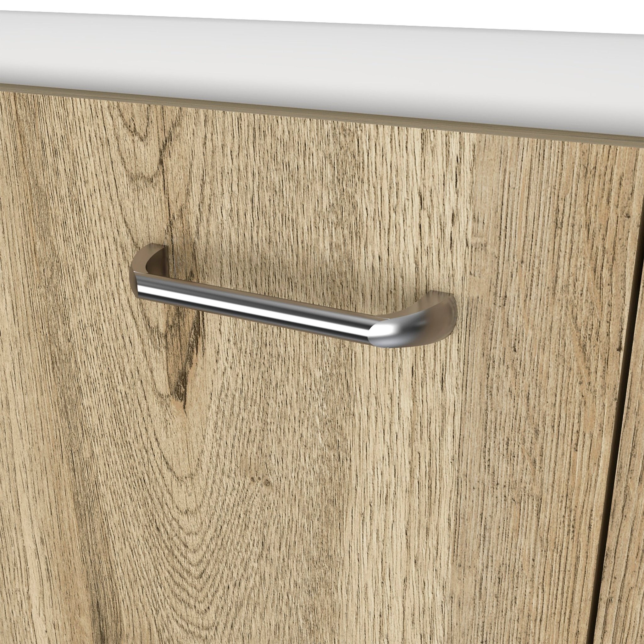 Stainless steel countertop utility sink with double door cabinet from Anthony & Home for laundry or workshop use.