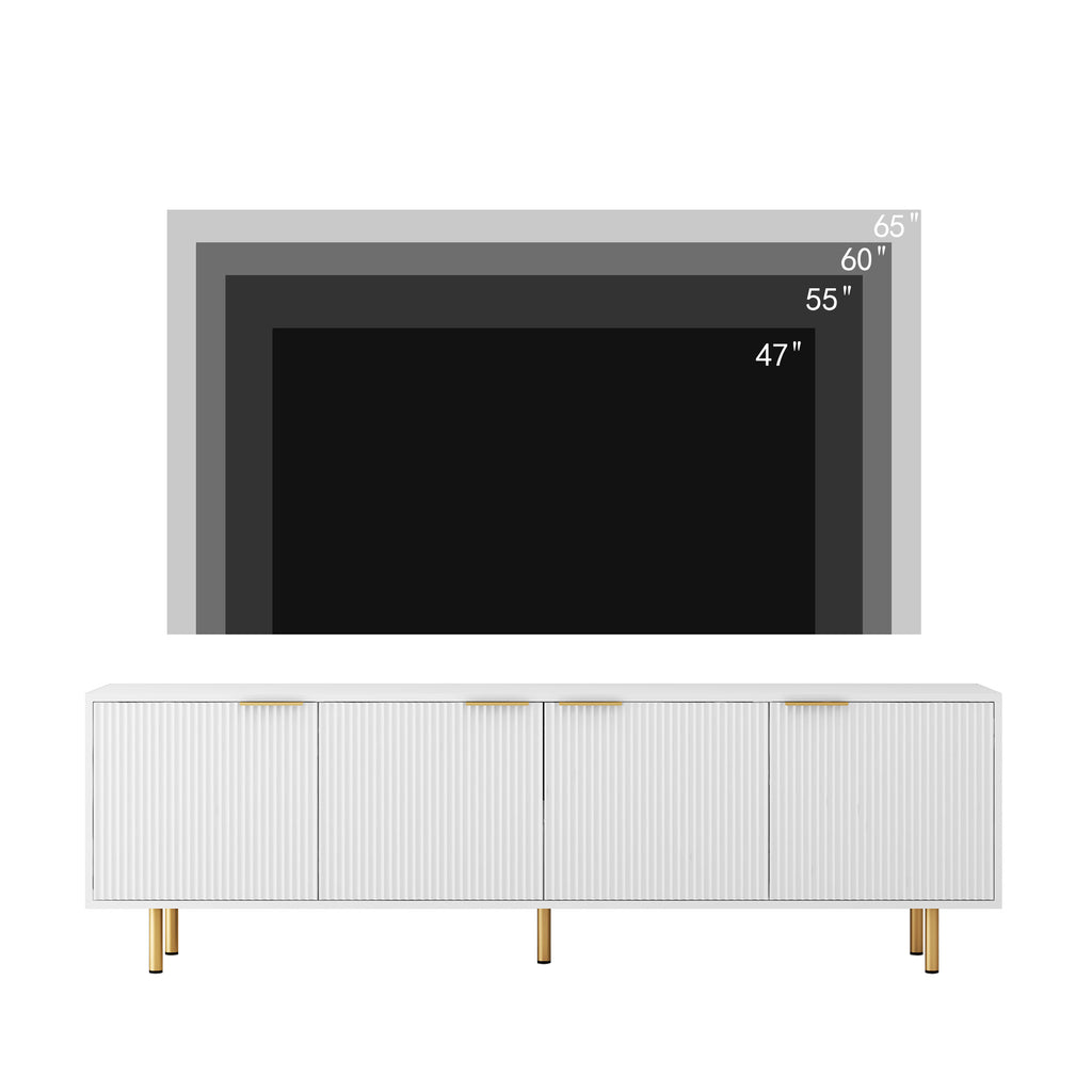 White Fluted Modern TV Stand With Storage Doors 68 Inch