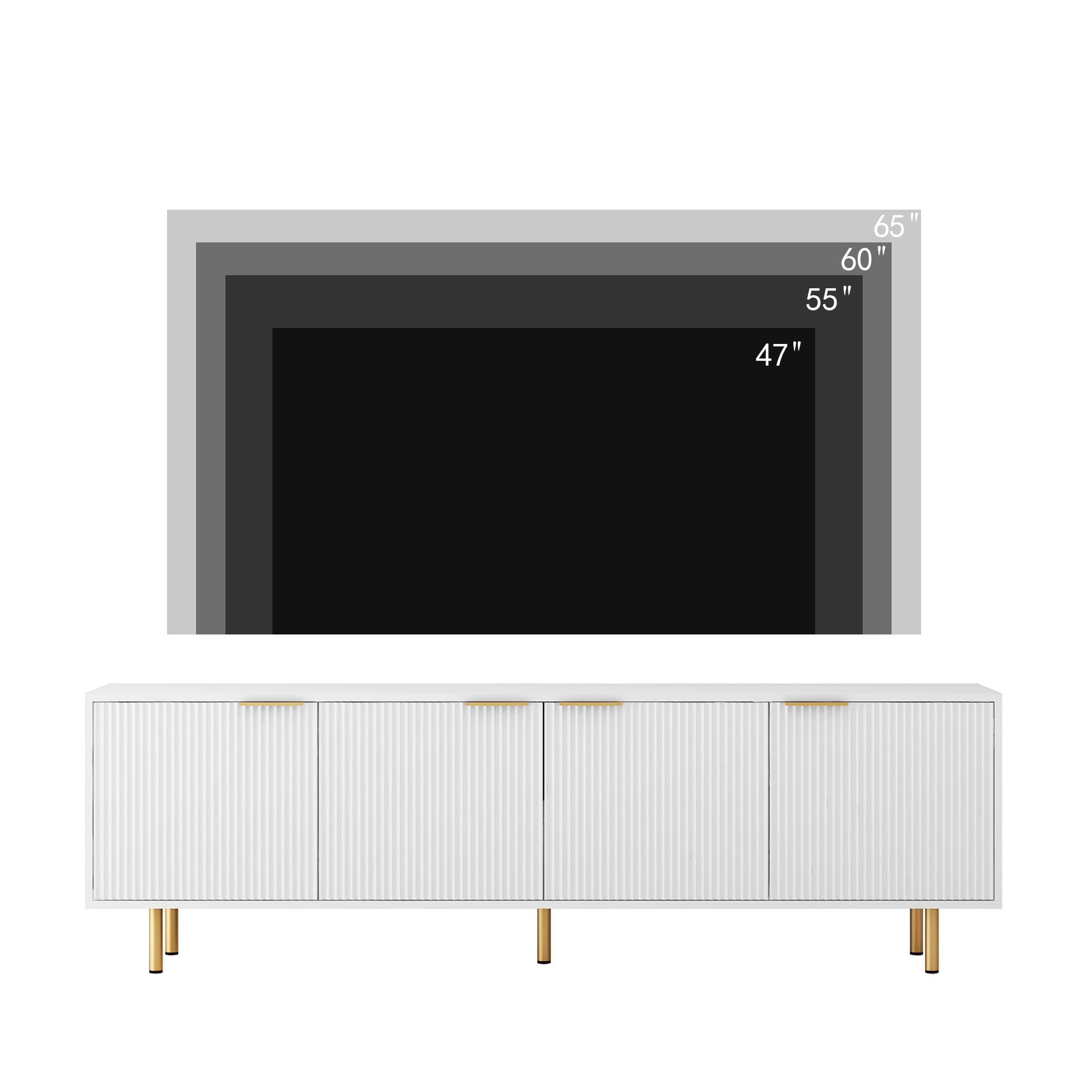 White Fluted Modern TV Stand With Storage Doors 68 Inch