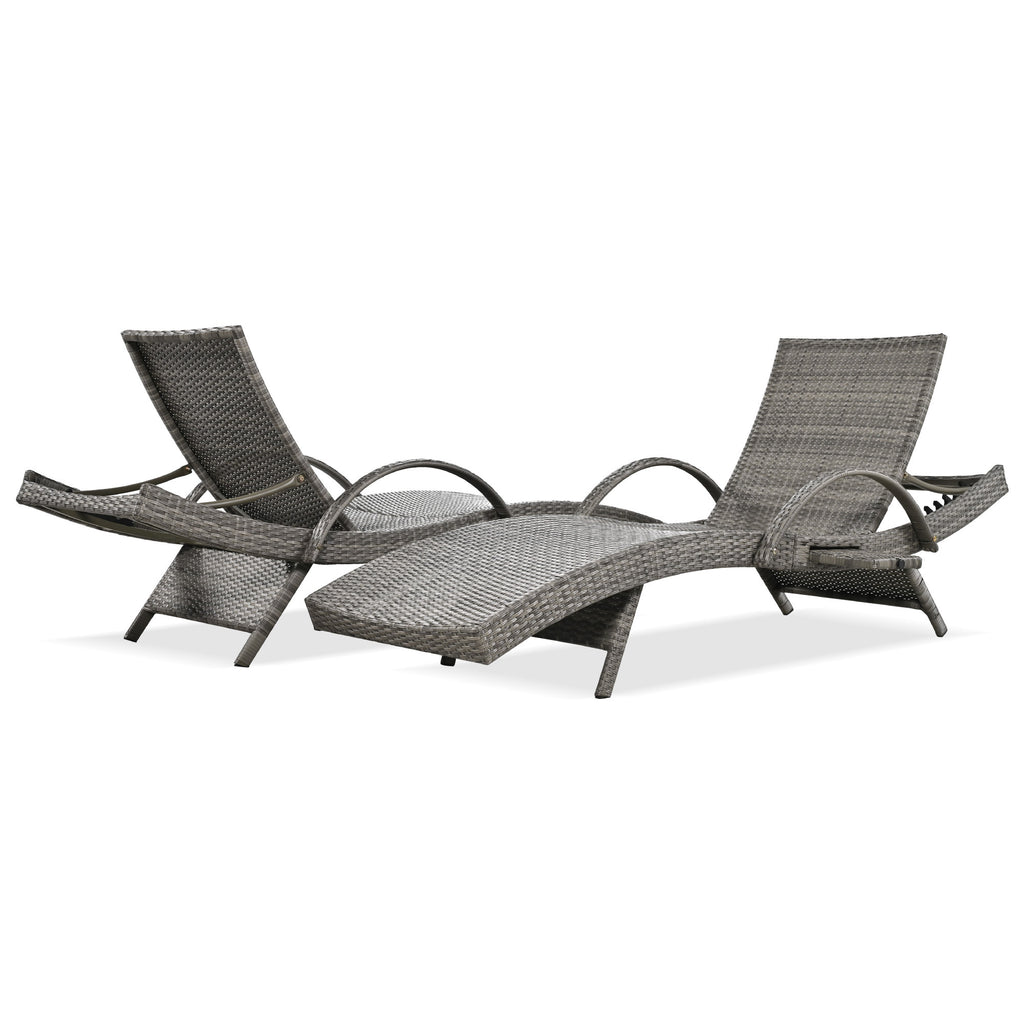 Outdoor wicker chaise lounge set with ergonomic wave design in grey, featuring Anthony & Home branding.