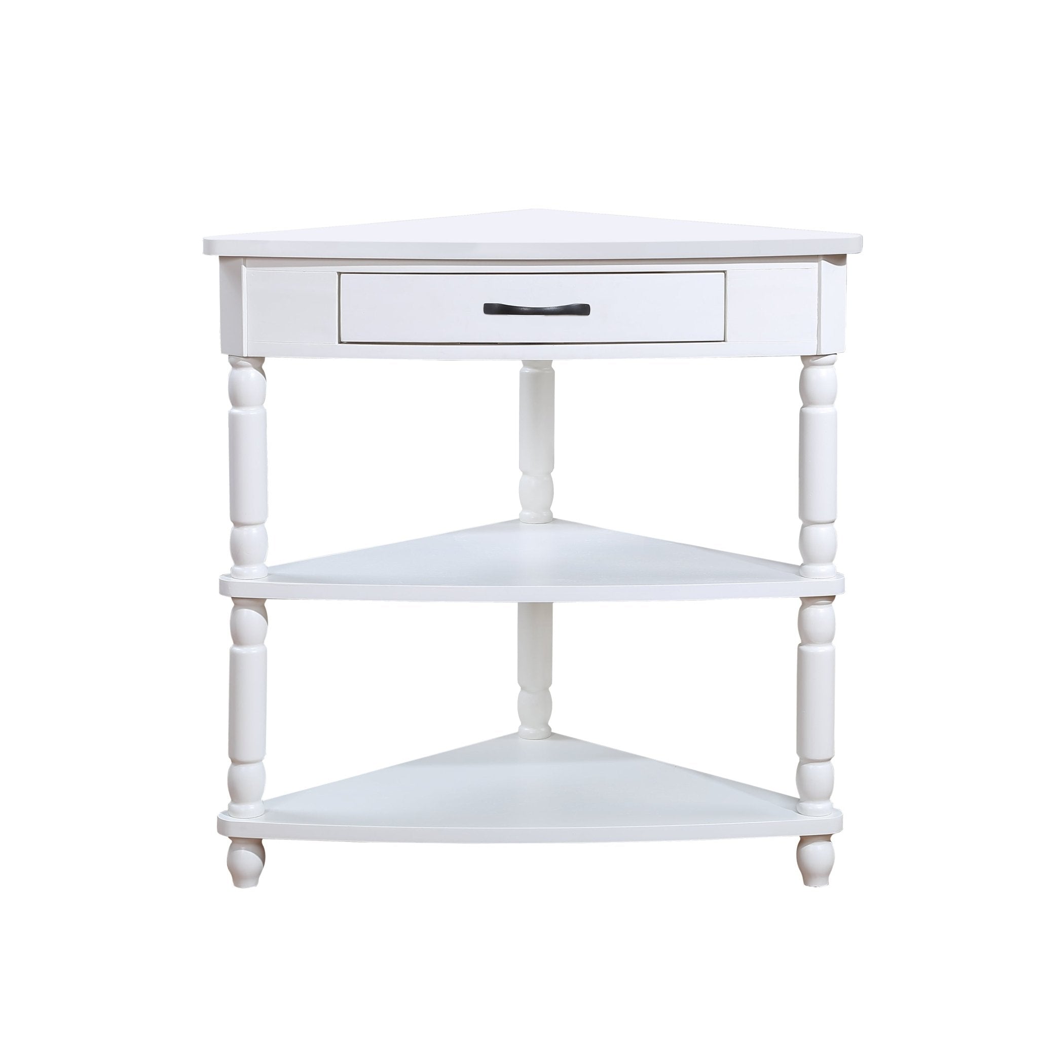 Milk white solid wood triangle corner table by Anthony & Home, showcasing a sleek, minimalist design perfect for small spaces.