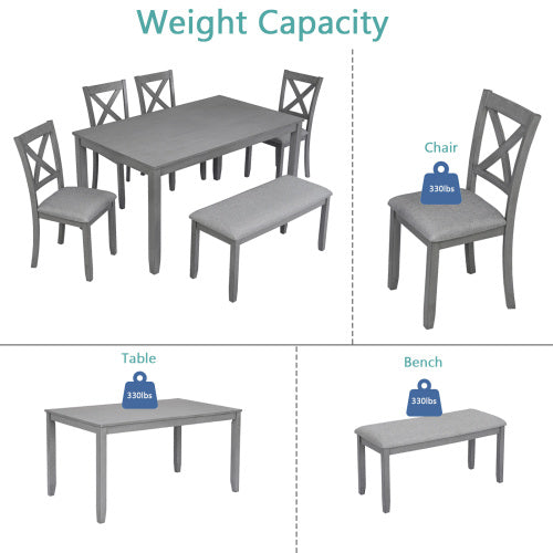 6 Piece Dining Set Rectangular Table With Chairs And Bench