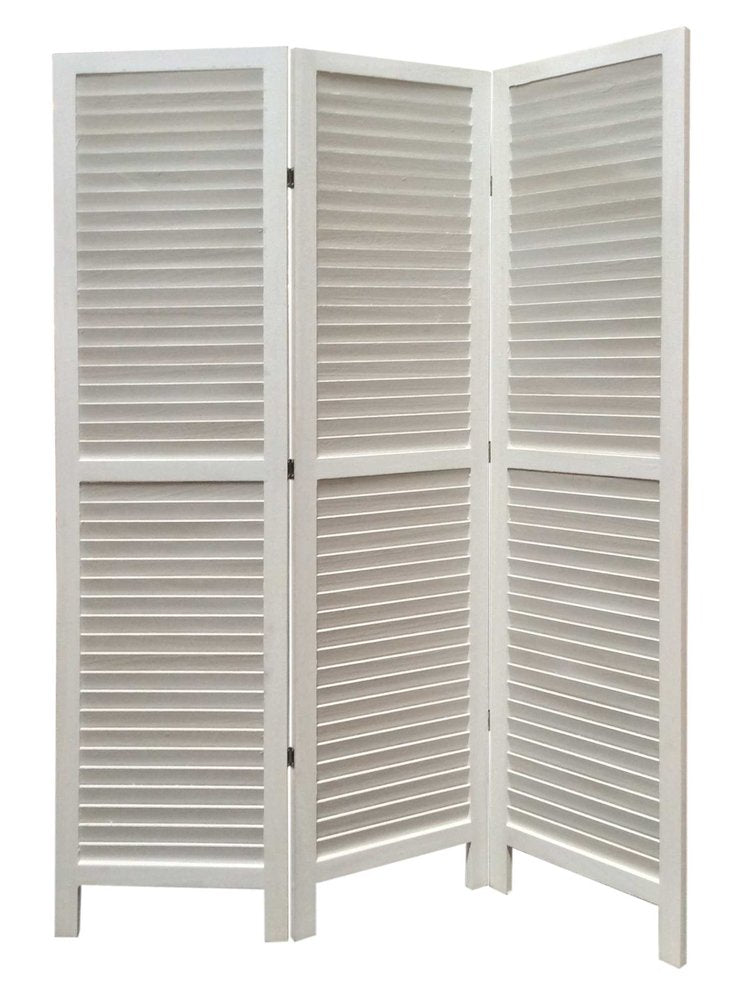 White Finish Wood Shutter 3 Panel Room Divider Screen