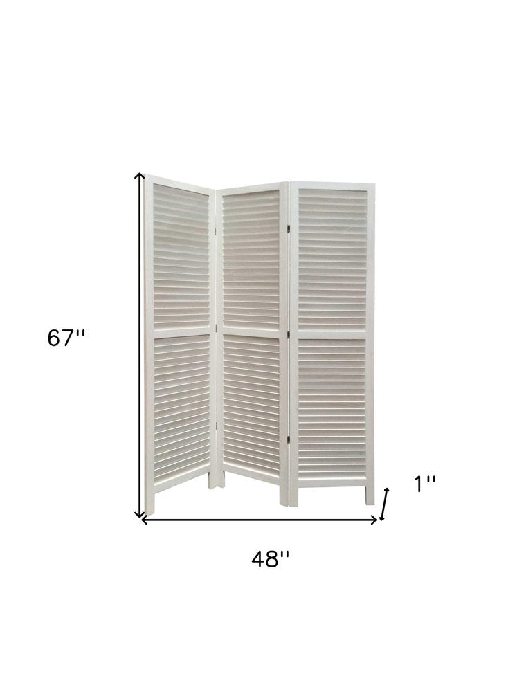 White Finish Wood Shutter 3 Panel Room Divider Screen