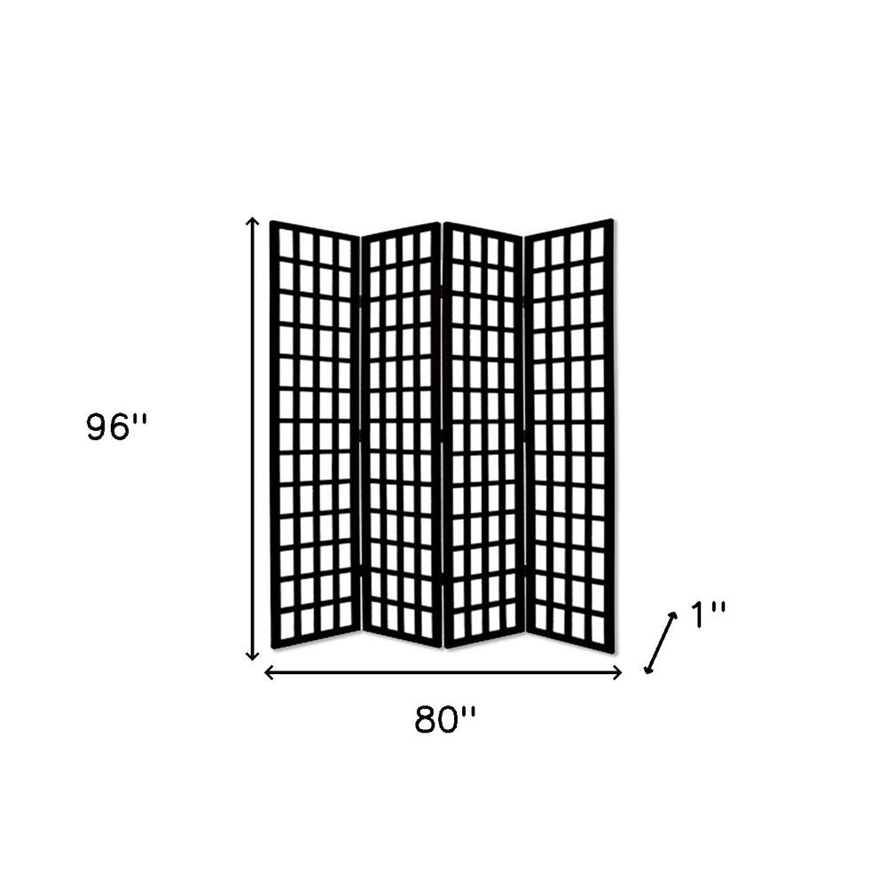 96" Black And White Folding Four Panel Screen Room Divider