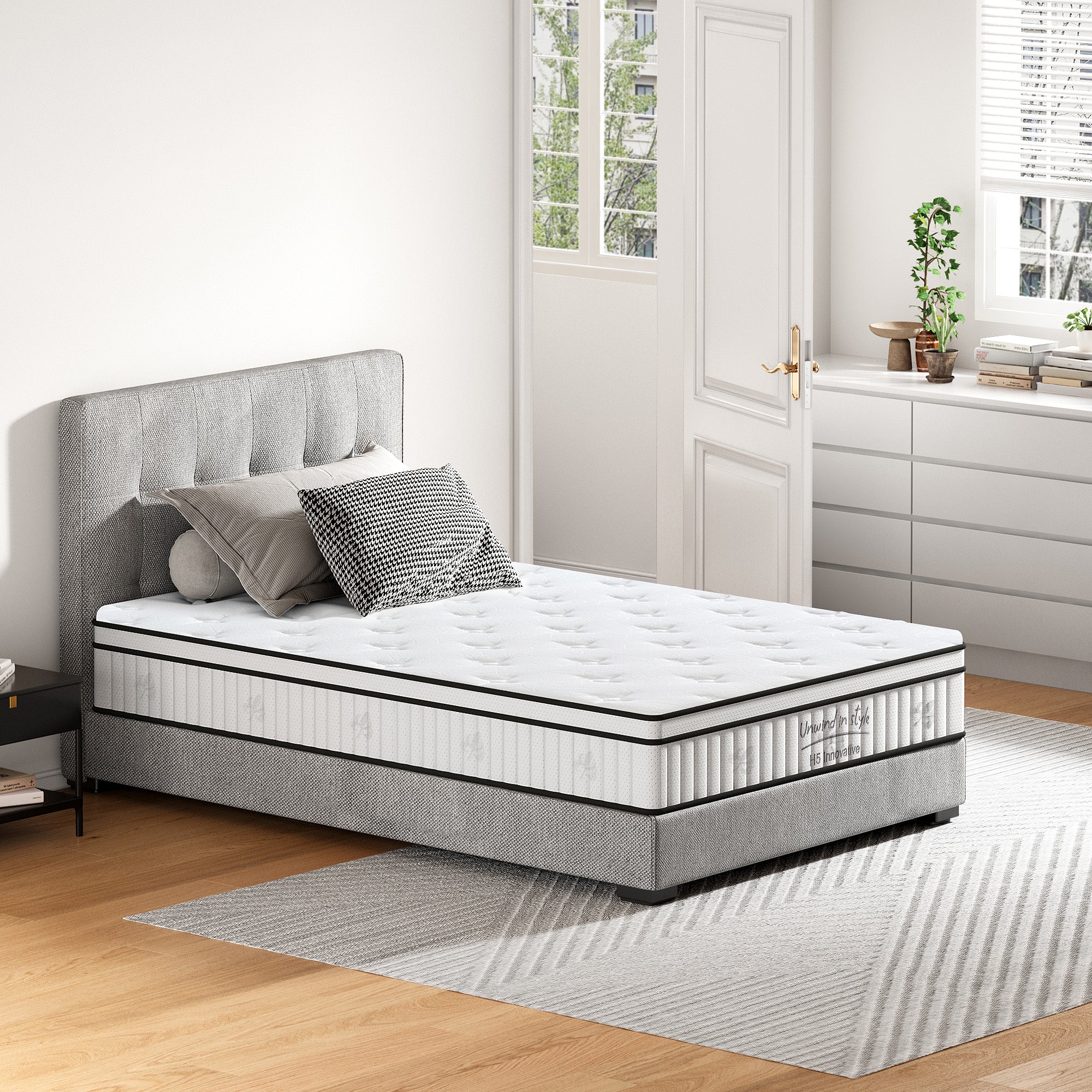 Full-size hybrid mattress by Anthony & Home featuring pocketed innerspring for a comfortable, supportive sleep experience.