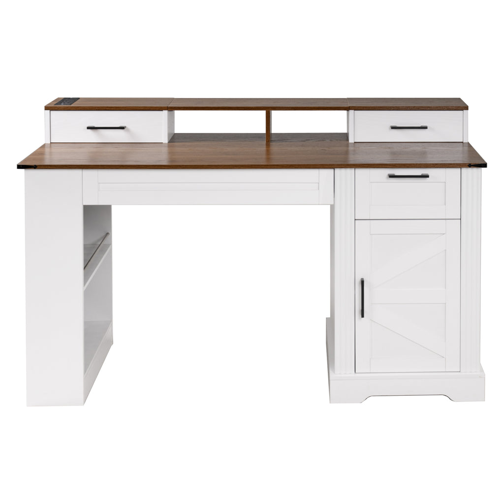 Anthony & Home Studio Barn Door Desk with storage, charging station, and rustic wood finish, shown with open barn door design.