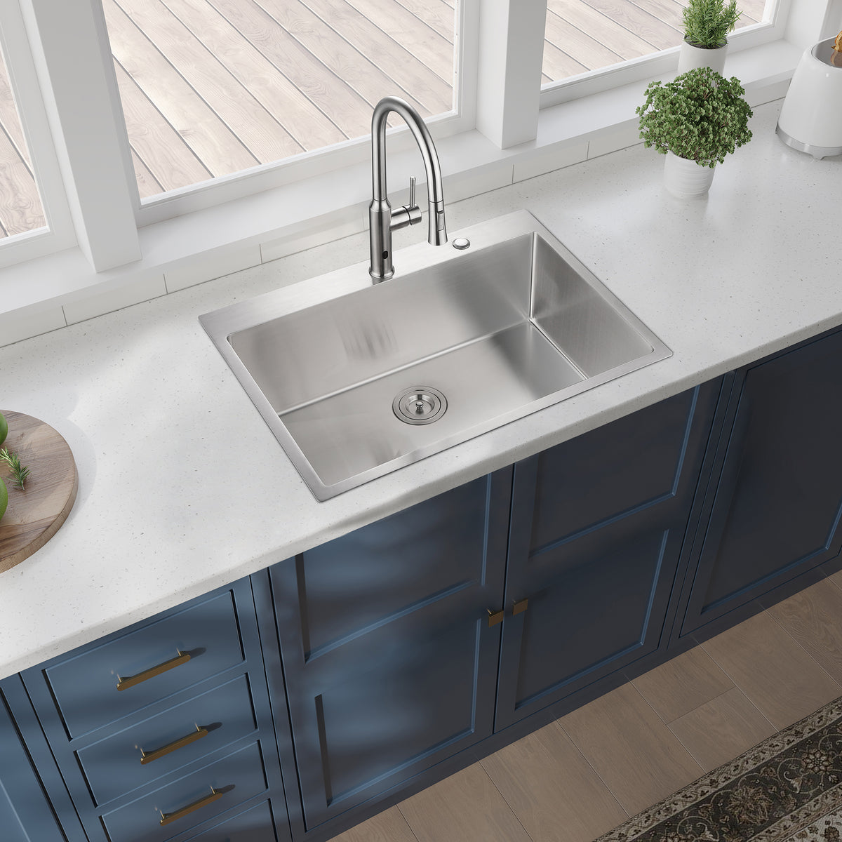 Drop-in stainless steel kitchen sink with single bowl by Anthony & Home, featuring a sleek, durable design for modern kitchens.