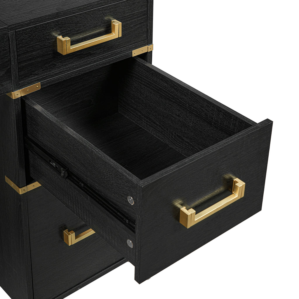 Executive desk with signature metal edge trim by Anthony & Home, showing the sleek metal detail along the desk's edge.