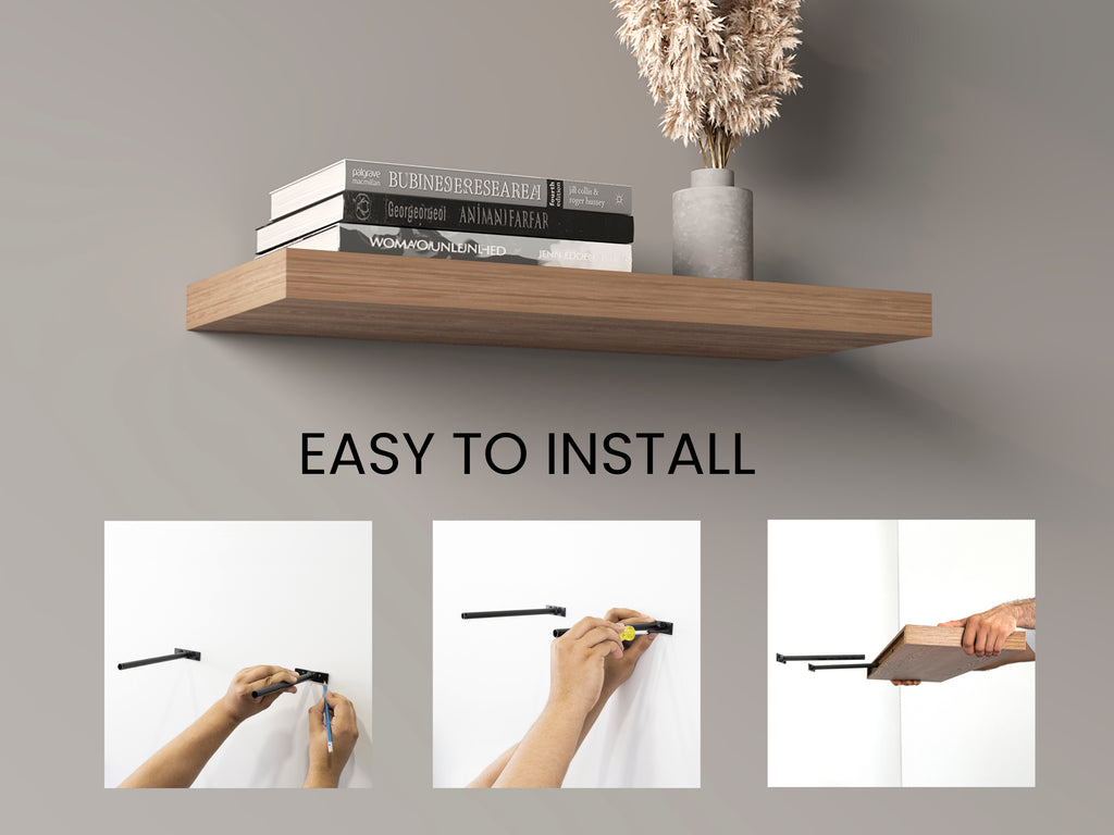 Pair of 31.5-inch walnut finish floating shelves from Anthony & Home, showcasing modern wall storage with sleek design.