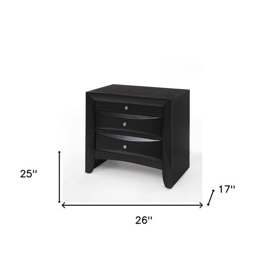 25" Dark Brown Solid Wood Three Drawer Nightstand