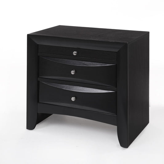 25" Dark Brown Solid Wood Three Drawer Nightstand