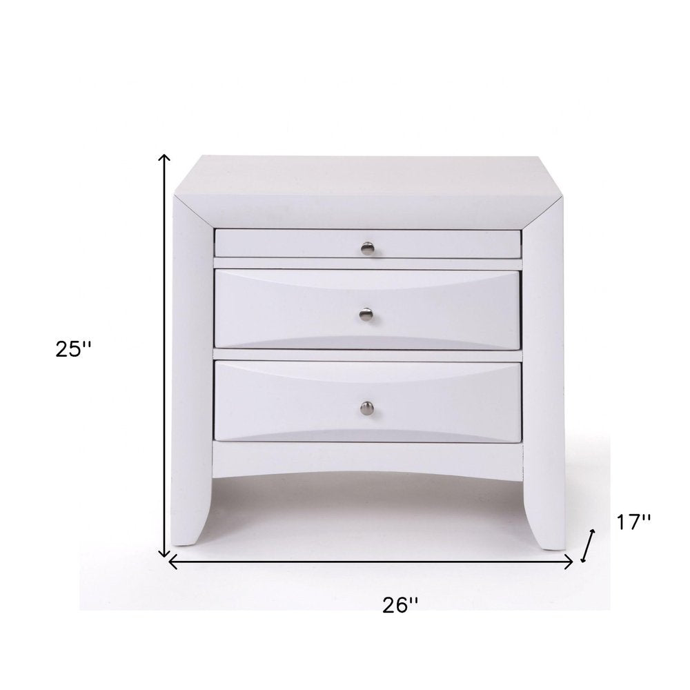 Elegant White 3 Drawer Nightstand