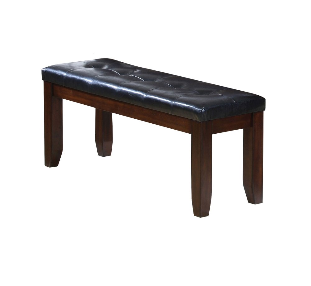 48" Black and Espresso Faux Leather and Wood Upholstered Bench