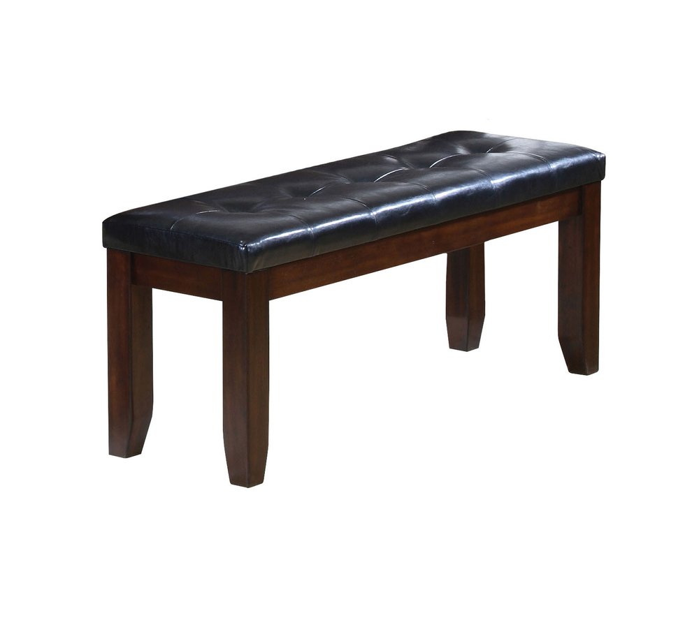 48" Black and Espresso Faux Leather and Wood Upholstered Bench