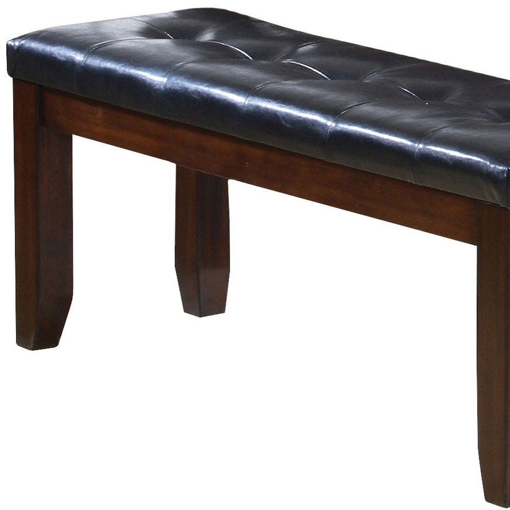 48" Black and Espresso Faux Leather and Wood Upholstered Bench