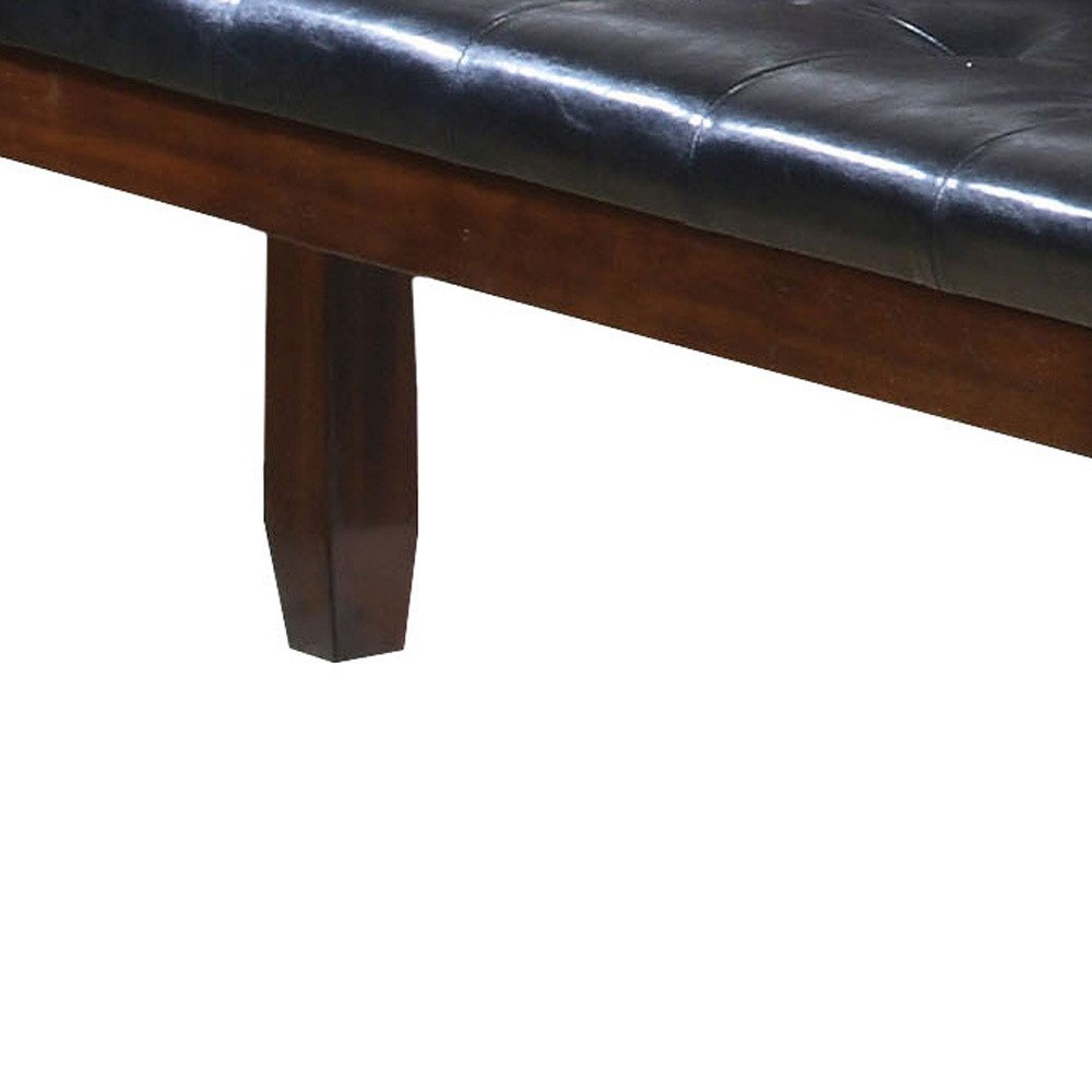 48" Black and Espresso Faux Leather and Wood Upholstered Bench
