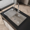 Brushed nickel overmount kitchen sink by Anthony & Home, showing the deep basin and smooth finish.