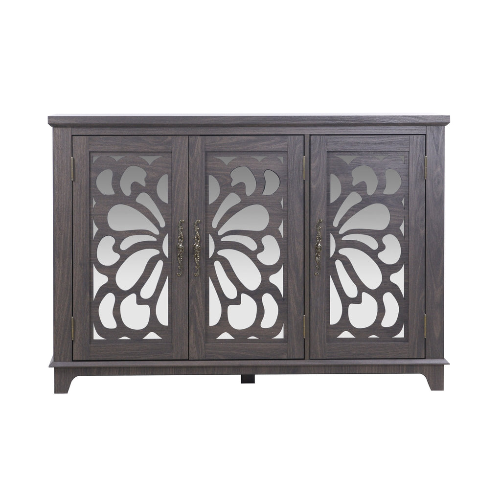 49.33' x 15.55' spacious size countertop Sideboard with 3 mirrored doors adjustable shelves buffet cabinet, storage cabinet for living room, bedroom, dinning room, kitchen, hallway closet brown color - Anthony & Home