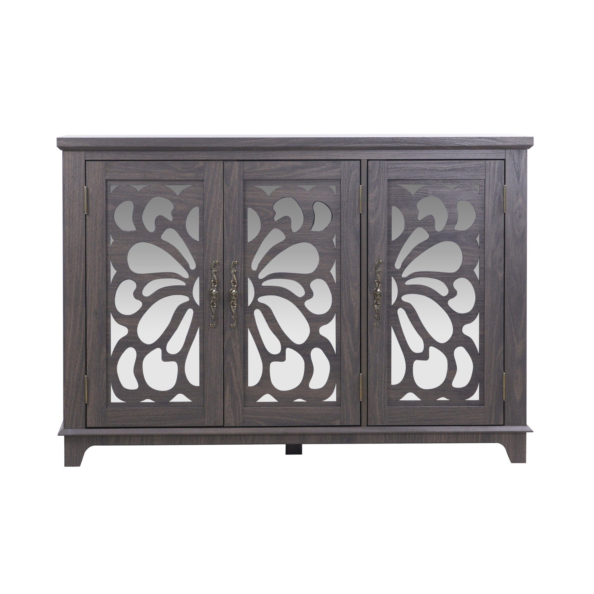 Heritage Walnut Sideboard with mirrored doors and adjustable shelves by Anthony & Home, measuring 49.3 x 15.6 inches.