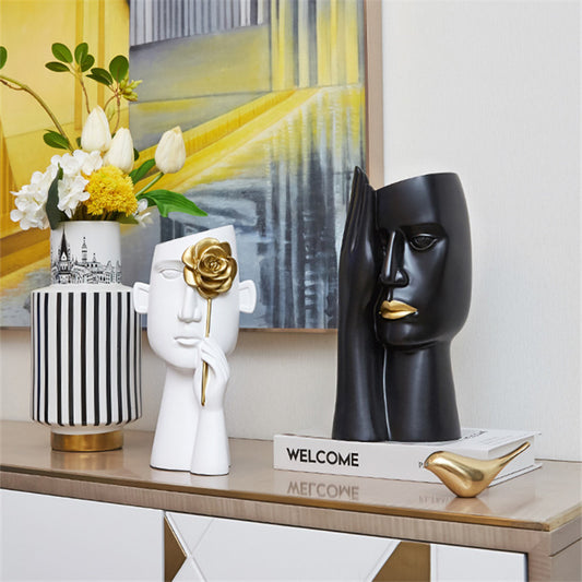 Elegant Modern Twin Resin Vase Decor With Light Ornaments
