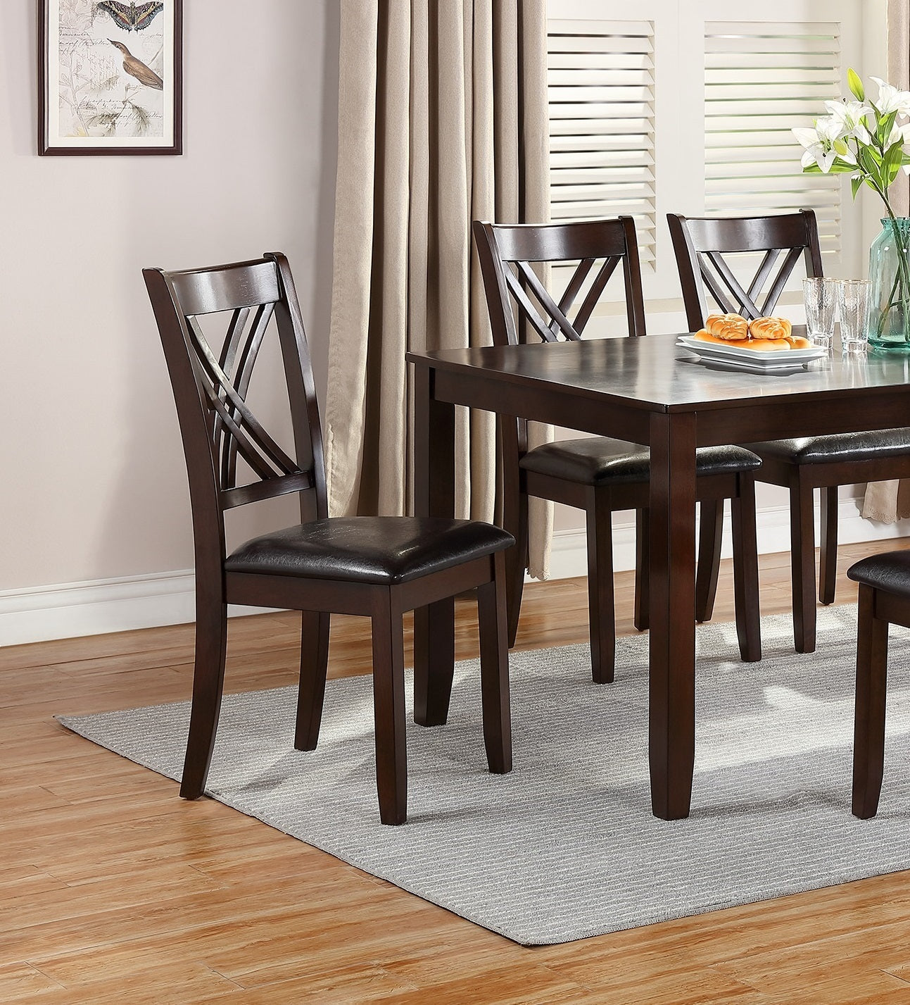 7 Piece Espresso Finish Dining Table And Six Side Chairs