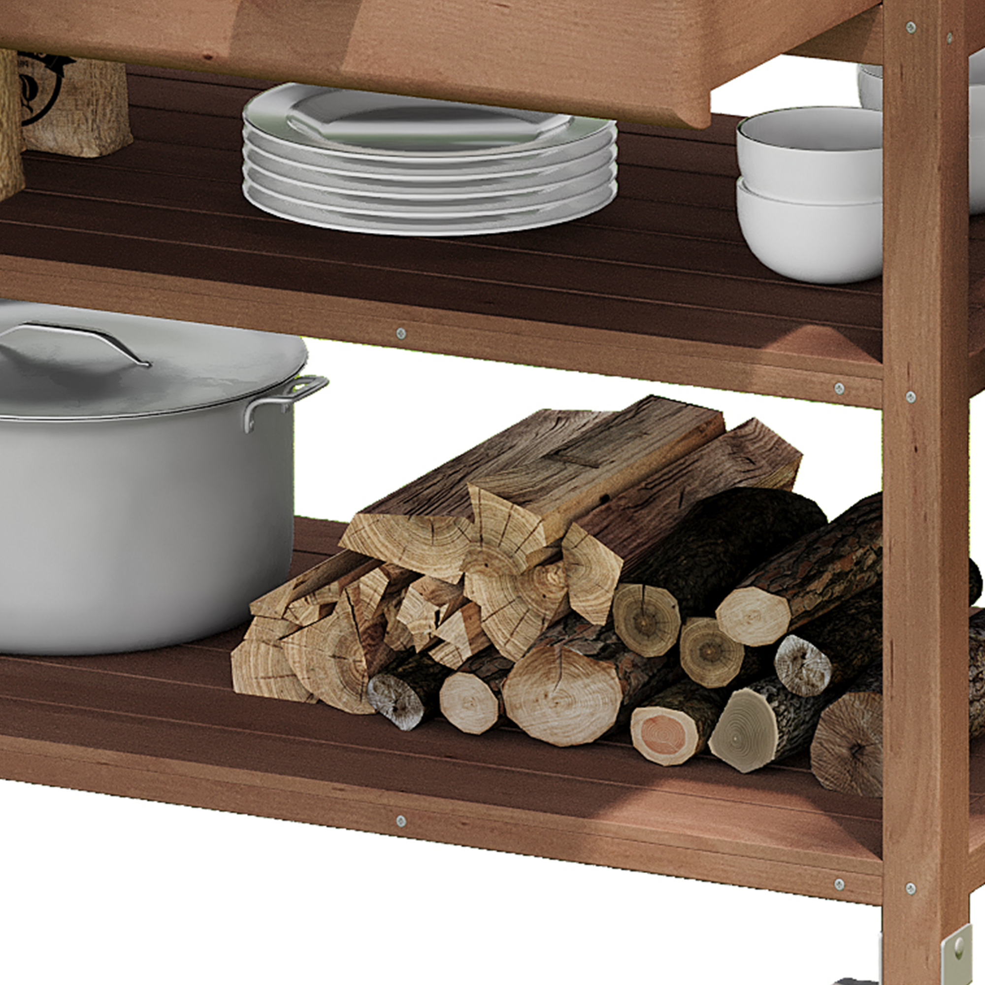 Anthony & Home outdoor potting bench with stainless steel top, featuring a sturdy frame and ample workspace for gardening tasks.