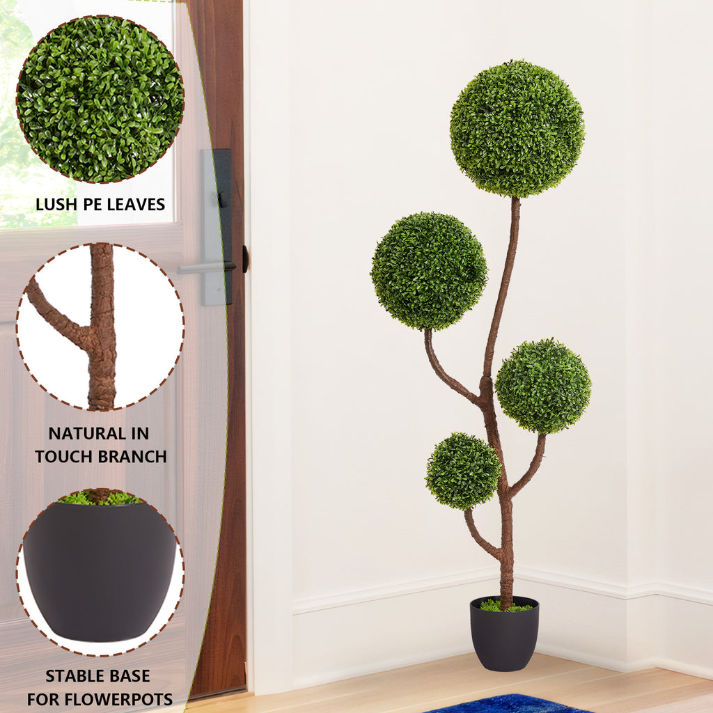 Anthony & Home Boxwood Topiary Tree Triple Ball, 59-inch artificial greenery for elegant garden or interior decor.