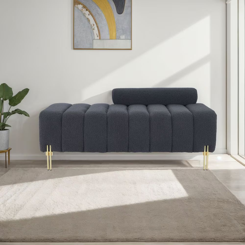 Grey Teddy Velvet Storage Bench With Armrests For Bedroom