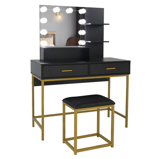 Black Dressing Table Set Two Drawers And Three Tier Shelf