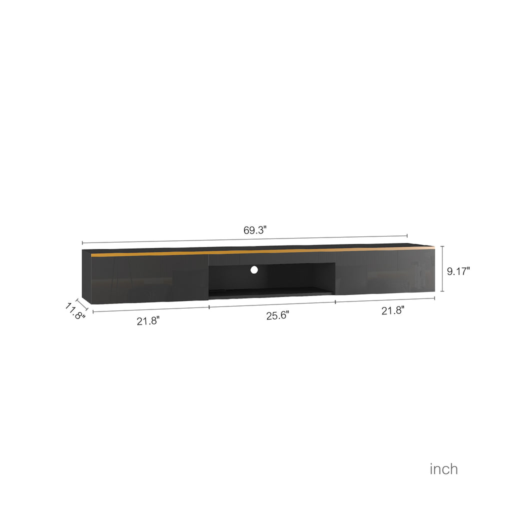 Floating Wall Mounted TV Stand With 16 Color LEDs Black