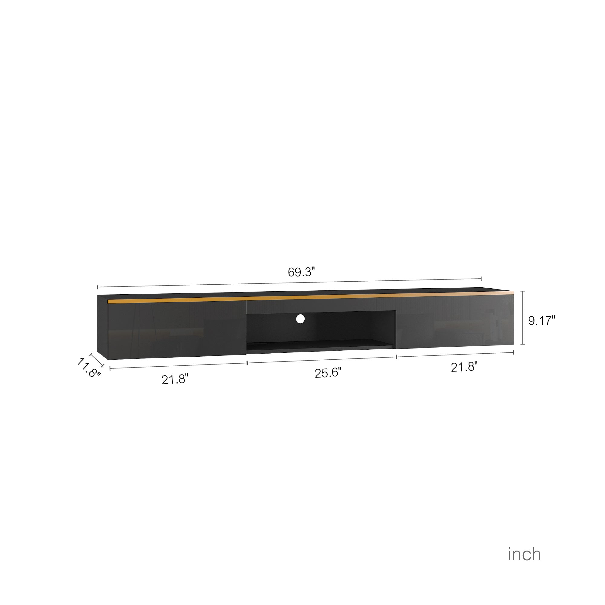 Floating Wall Mounted TV Stand With 16 Color LEDs Black