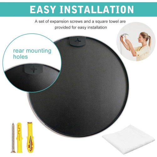 Black 16 Inch Metal Round Bathroom Mirror Wall Decor