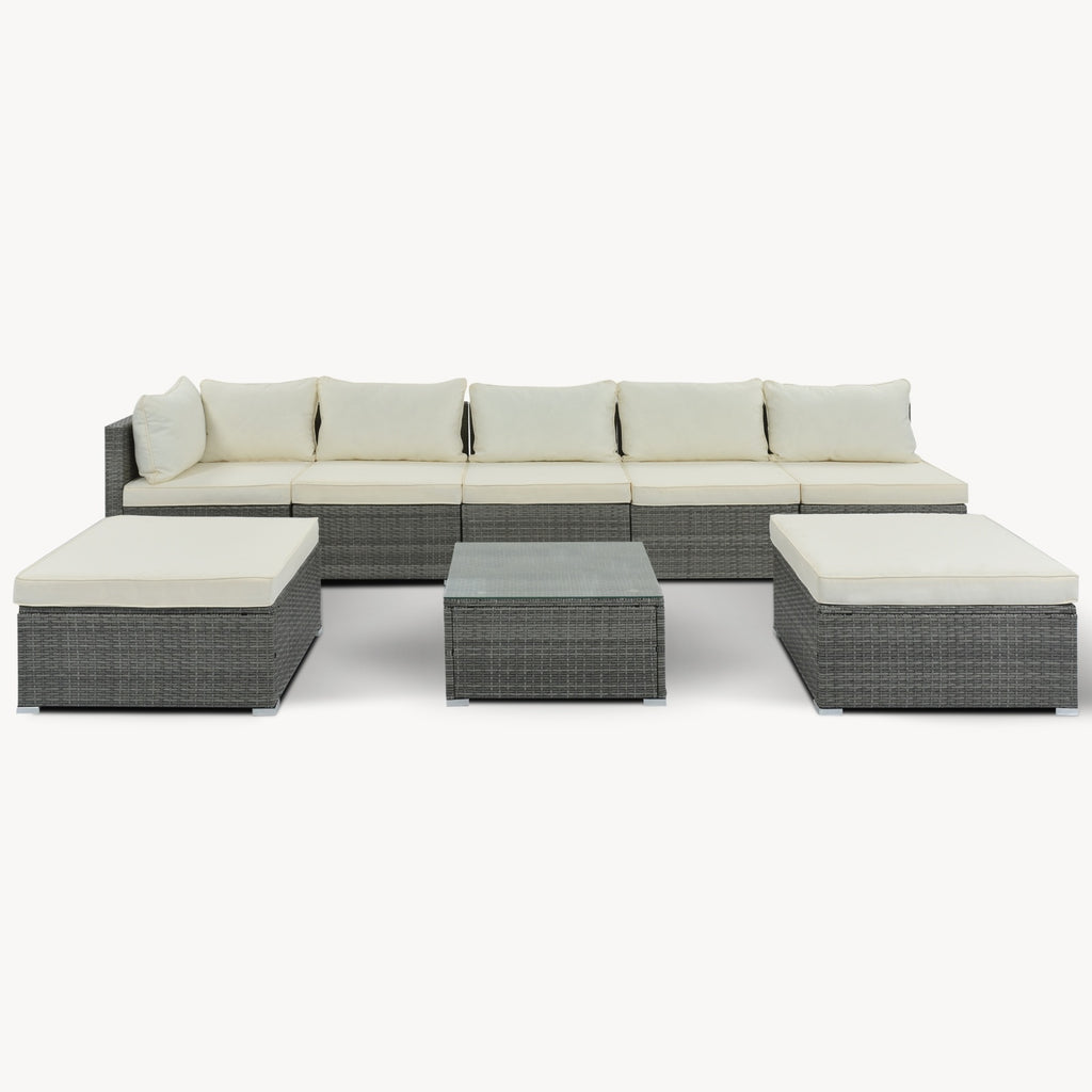 8-Piece Outdoor Patio Wicker Sofa Set Beige Cushions