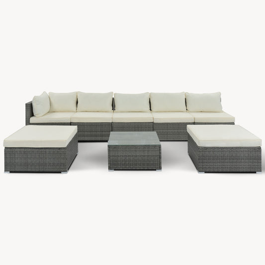 8-Piece Outdoor Patio Wicker Sofa Set Beige Cushions