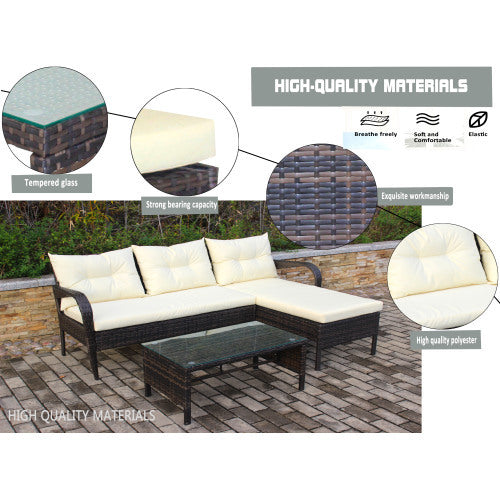 Outdoor 3 Piece Conversation Set Wicker Rattan Sofa Cushions