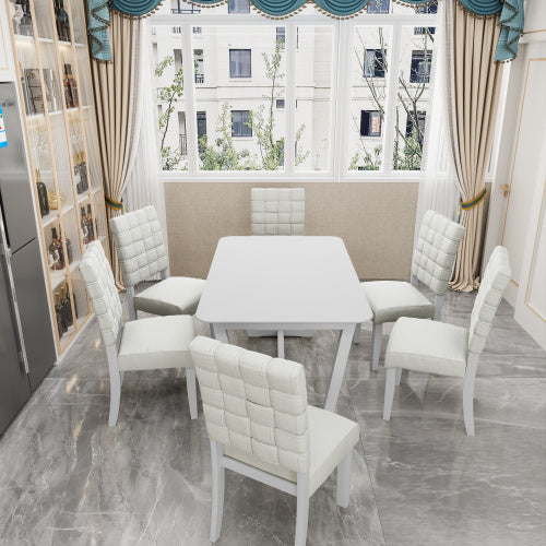 Fx D1 7 Piece Dining Set Chairs And Table Linen Upholstery