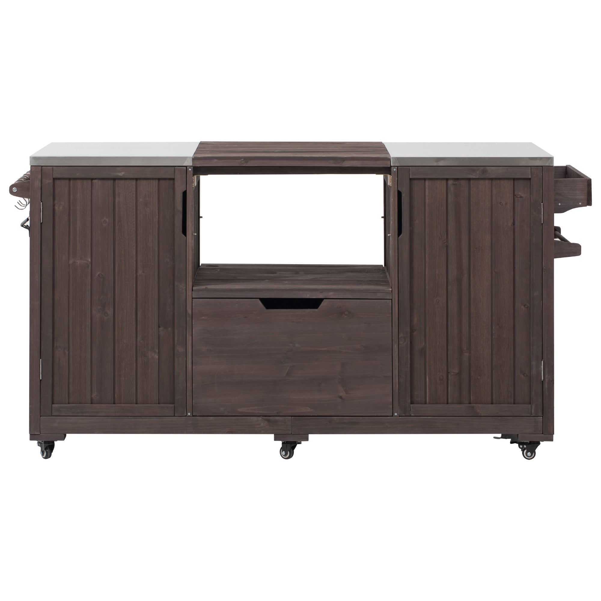 Anthony & Home Atelier Edition outdoor kitchen island with solid wood construction for Kamado grills, featuring a spacious cooking area.