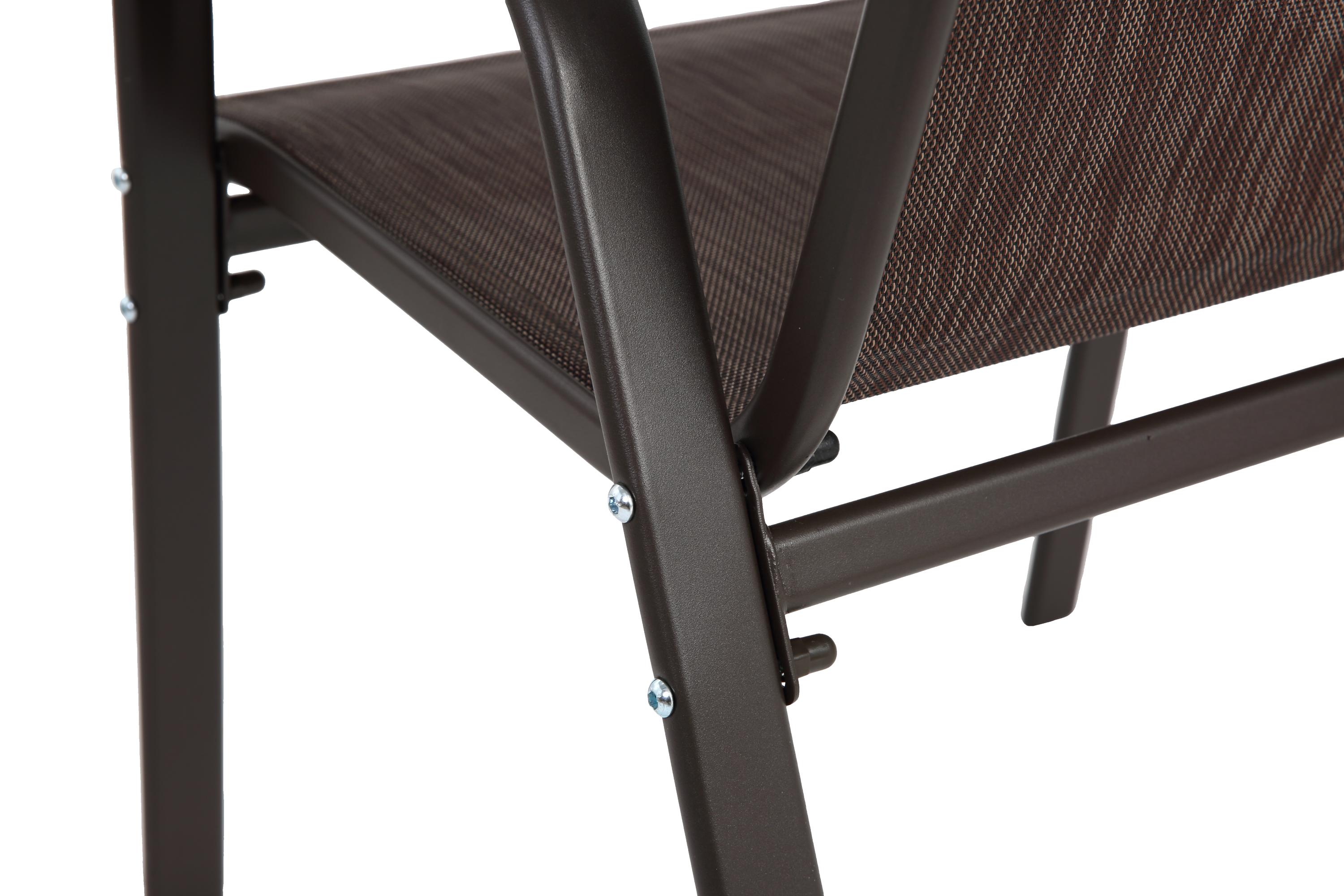 Set of 6 Anthony & Home Textilene patio chairs with high backs in brown, arranged outdoors on a patio.