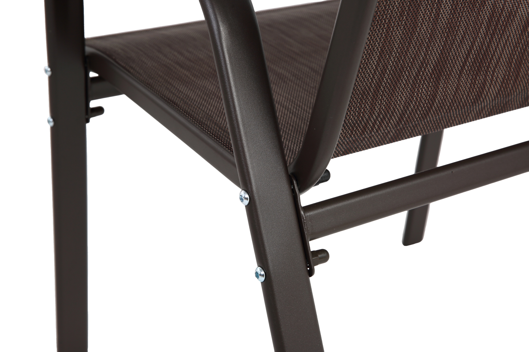 Set of 6 Anthony & Home Textilene patio chairs with high backs in brown, arranged outdoors on a patio.