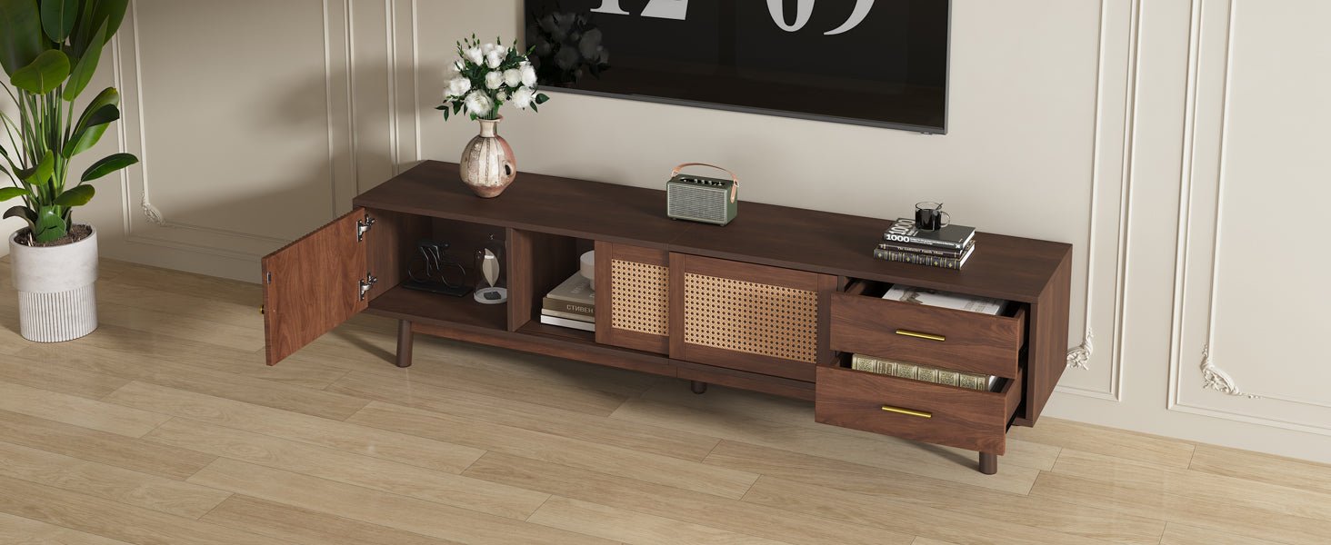 Dark brown solid wood Heritage Collection TV stand by Anthony & Home with spacious shelves and sleek design.