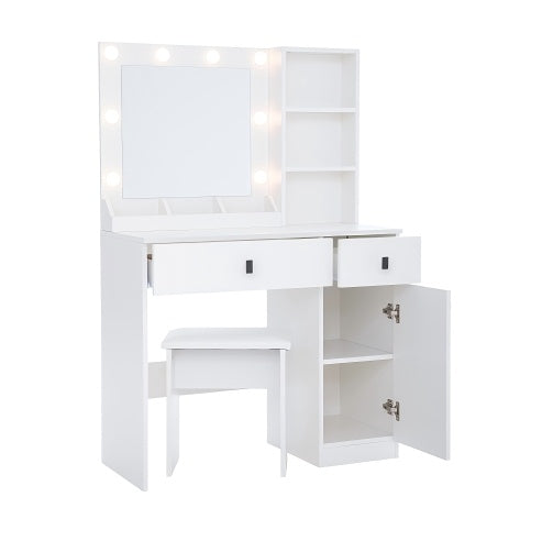White Makeup Vanity Desk With Lights And Mirror